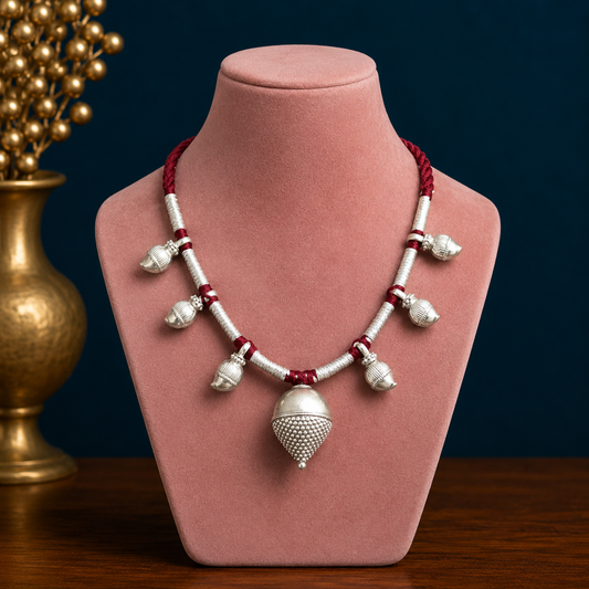 Vintage antique sterling silver tribal necklace with intricate ethnic design, perfect for belly dance or customized jewelry styling.