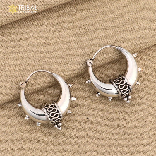 925 sterling silver handmade unique traditional cultural ethnic hoops earring bali for men's or girl's best dancing jewelry s1124