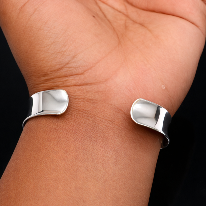 Shiny 925 sterling silver men's bangle cuff bracelet with a plain design, stylish and suitable for gifting, by TRIBAL ORNAMENTS.