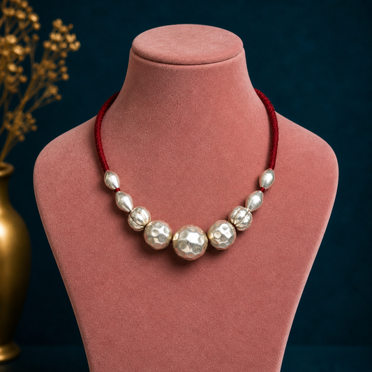Sterling silver vintage beaded necklace by TRIBAL ORNAMENTS, stylish tribal jewelry perfect for brides and wedding gifts.