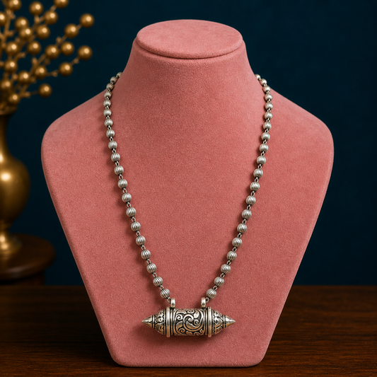 Sterling silver vintage tribal amulet box pendant necklace with intricate handcrafted design, part of TRIBAL ORNAMENTS jewelry set.