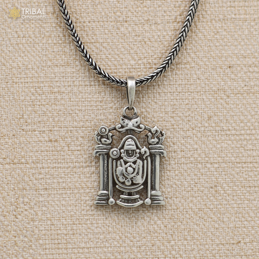Sterling silver Tirupati Bala Ji pendant with chain, tribal jewelry design from TRIBAL ORNAMENTS.