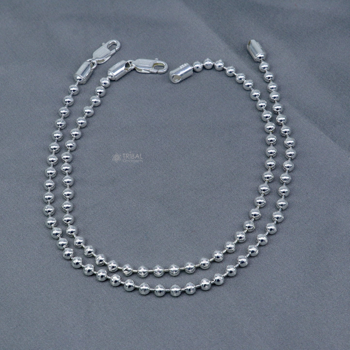 4mm 925 sterling silver beaded/ball chain anklet bracelet amazing light weight anklets belly dance silver jewelry ank651 - TRIBAL ORNAMENTS