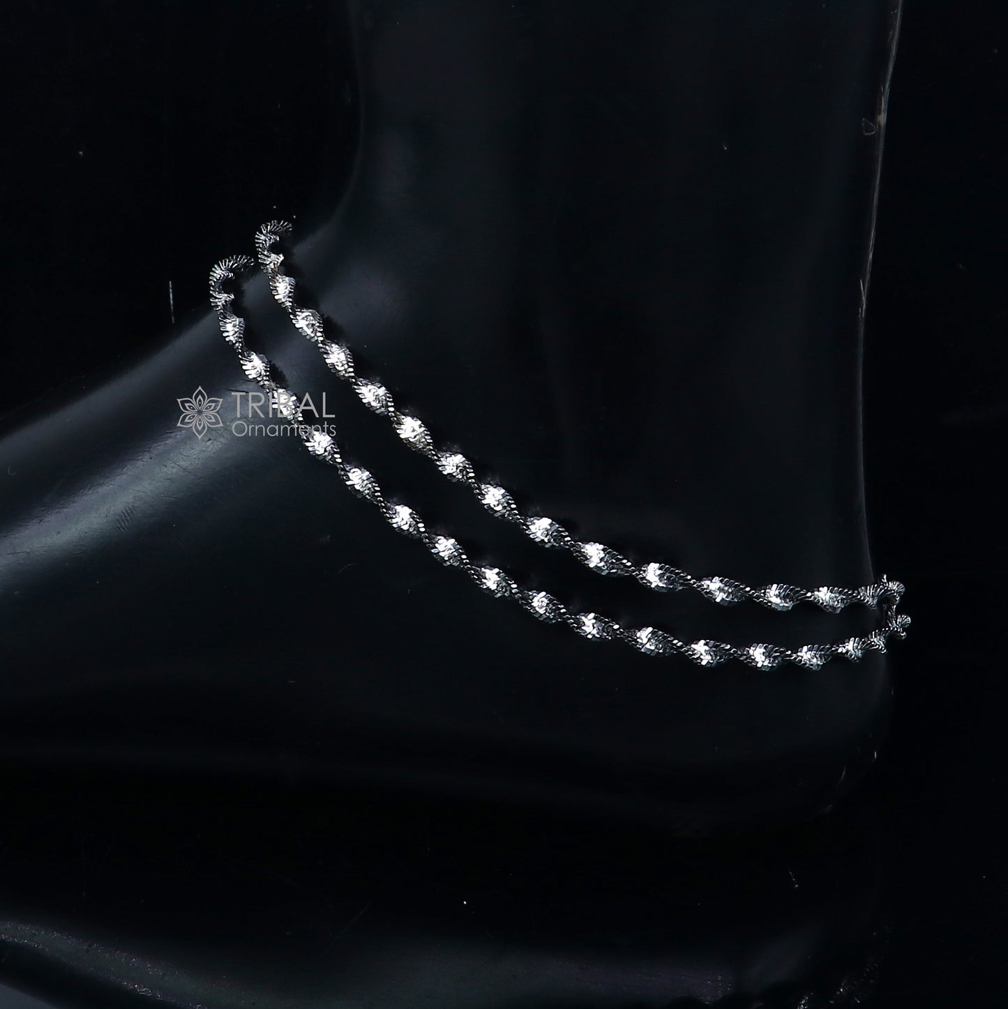 10.5" 925 sterling silver twisting chain anklet bracelet amazing light weight ankle jewelry ank652 - TRIBAL ORNAMENTS