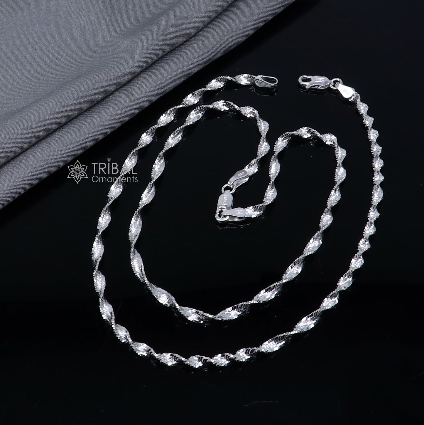 10.5" 925 sterling silver twisting chain anklet bracelet amazing light weight ankle jewelry ank653 - TRIBAL ORNAMENTS