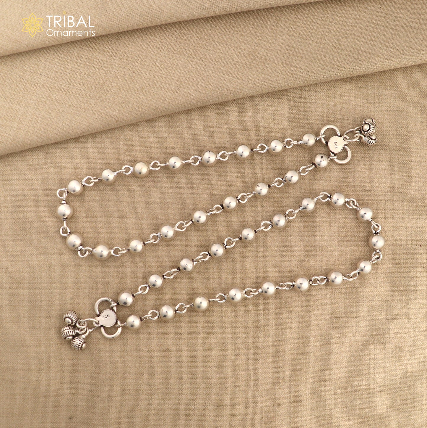 Vintage design Handcrafted 925 sterling silver anklet feet beads bracelet gorgeous hanging bells tribal wedding belly dance jewelry Ank26