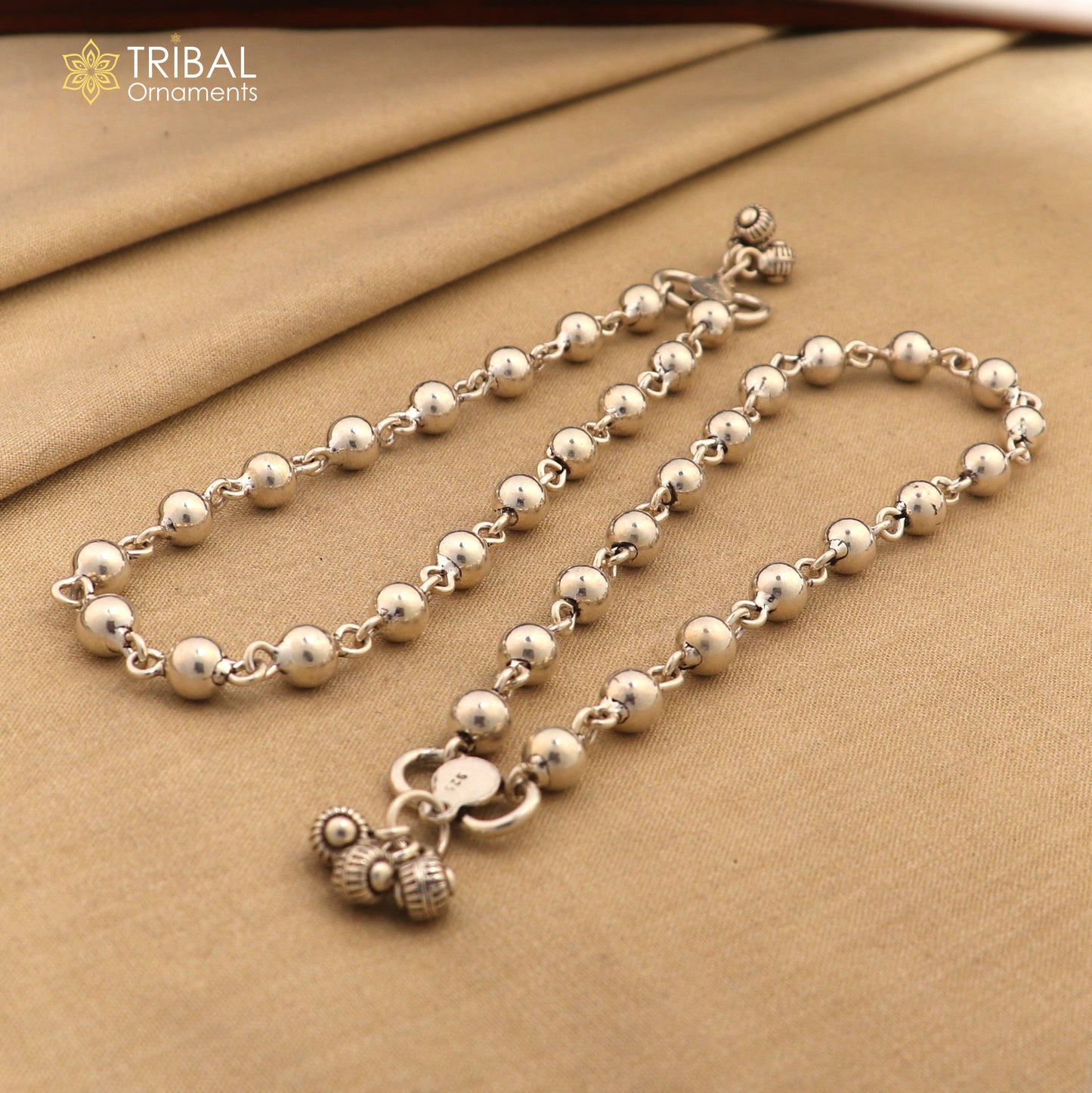 Vintage design Handcrafted 925 sterling silver anklet feet beads bracelet gorgeous hanging bells tribal wedding belly dance jewelry Ank26