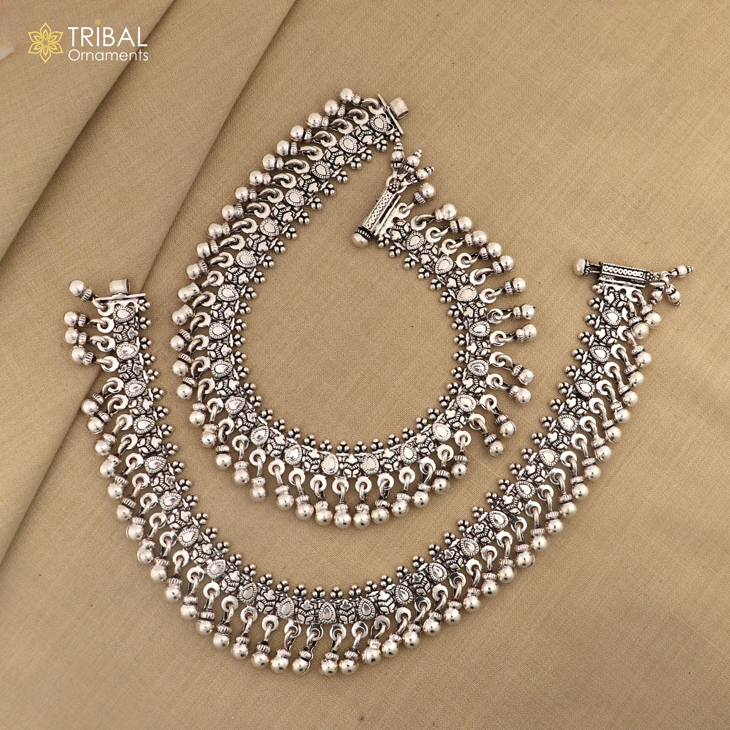 925 Sterling silver handmade vintage design stylish charming anklet foot bracelet hanging bells tribal ethnic jewelry ank620