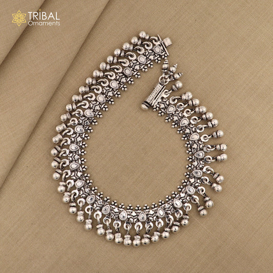 925 Sterling silver handmade vintage design stylish charming anklet foot bracelet hanging bells tribal ethnic jewelry ank620