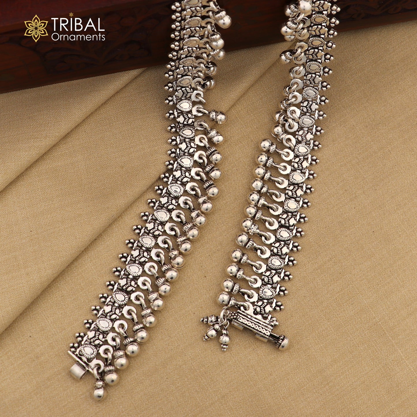 925 Sterling silver handmade vintage design stylish charming anklet foot bracelet hanging bells tribal ethnic jewelry ank620
