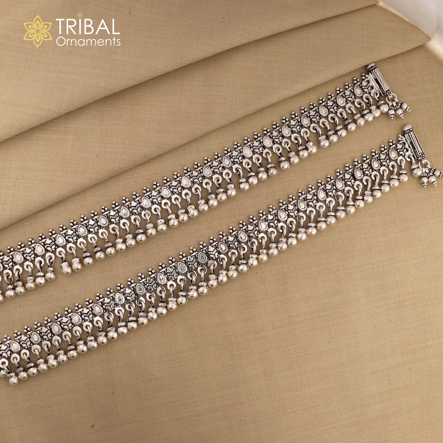 925 Sterling silver handmade vintage design stylish charming anklet foot bracelet hanging bells tribal ethnic jewelry ank620