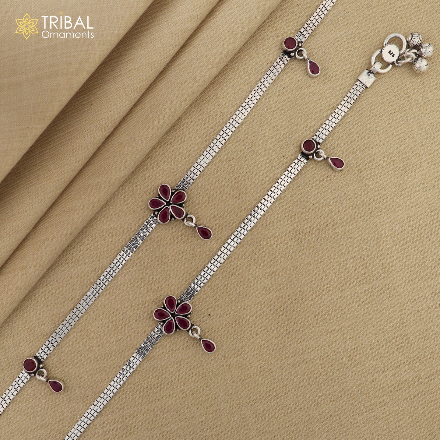 10.5" 925 sterling silver flower design pink stone anklets foot bracelet ,ankle bracelet jewelry ank706