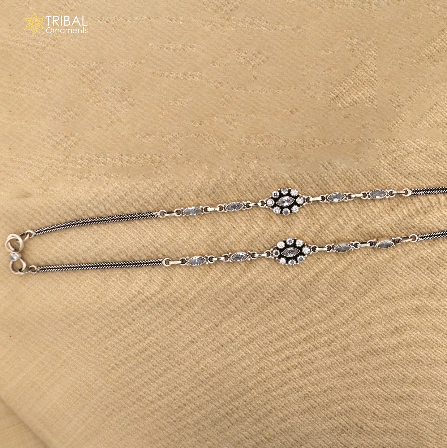 11" 925 sterling silver white stone chain anklets foot bracelet ank725