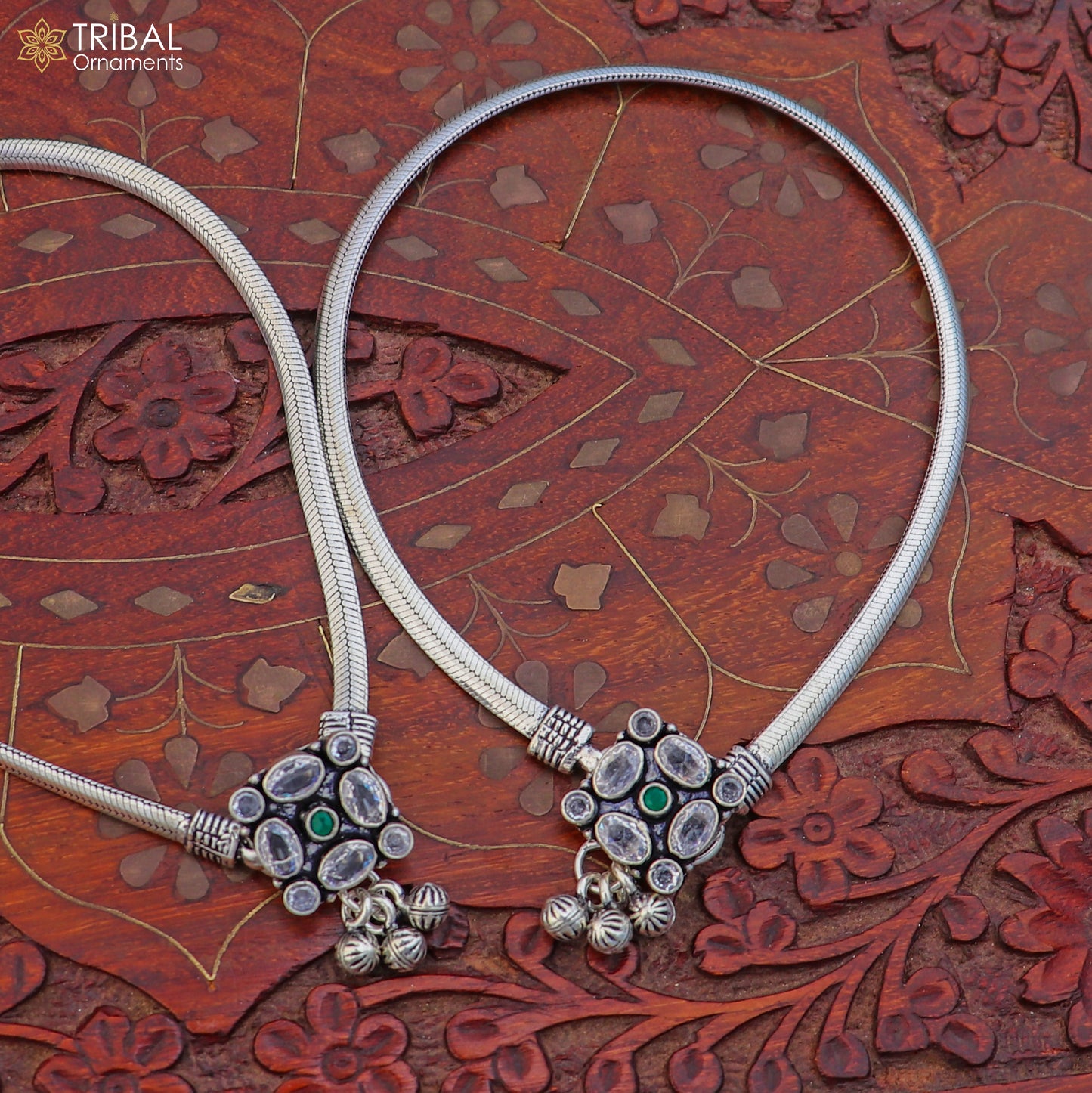 10.5" 925 sterling silver stone anklets foot bracelet belly dance jewelry ank752 - TRIBAL ORNAMENTS