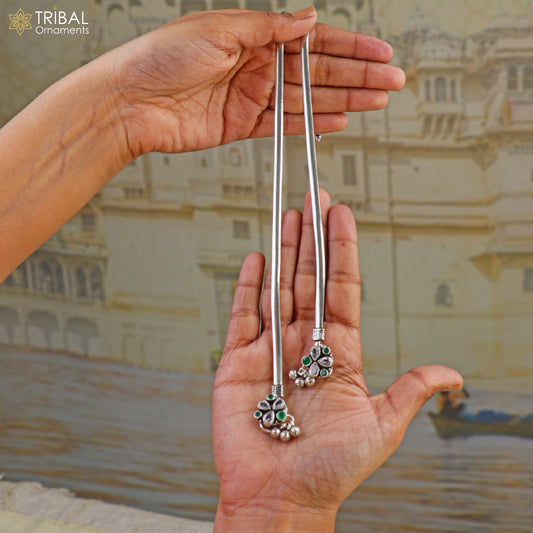 10.5" 925 sterling silver floral design stone anklets foot bracelet belly dance jewelry ank759 - TRIBAL ORNAMENTS