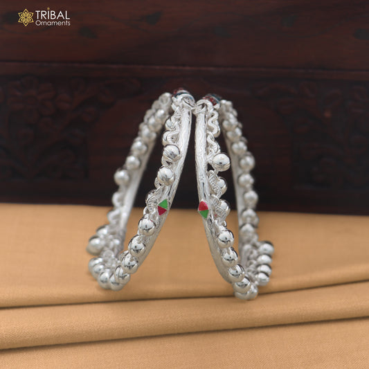 Vintage design Sterling silver baby bracelet foot kada with hanging noisy bells fabulous gifting jewelry ank787