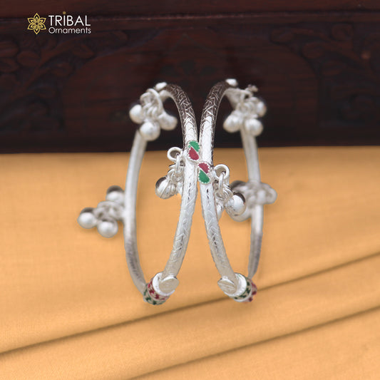 Vintage design Sterling silver baby bracelet foot kada with hanging noisy bells fabulous gifting jewelry ank792