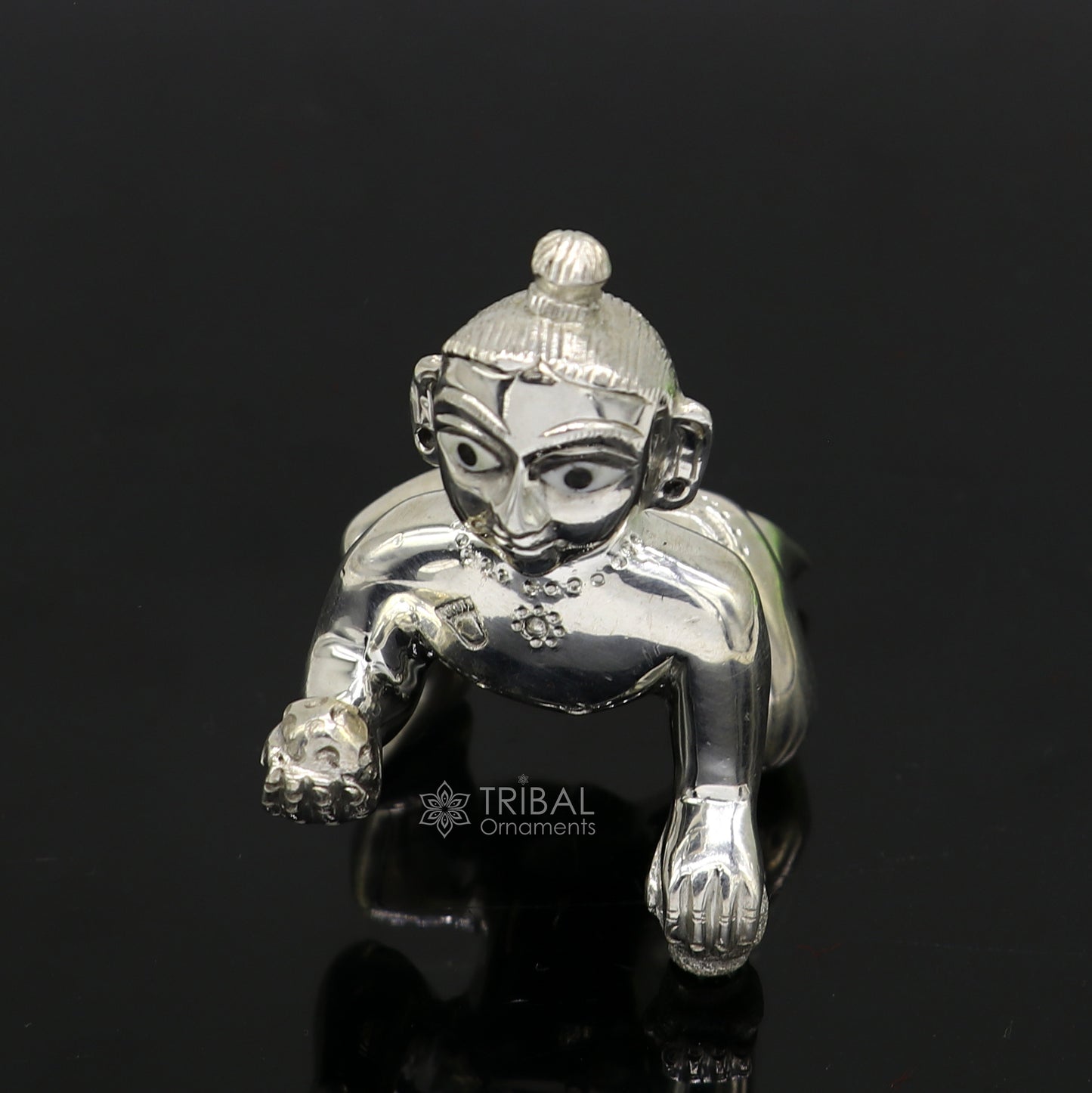 Divine 925 sterling Solid silver handmade idol Krishna, Ladu Gopal, crawling Krishna small statue sculpture home temple puja art art495 - TRIBAL ORNAMENTS