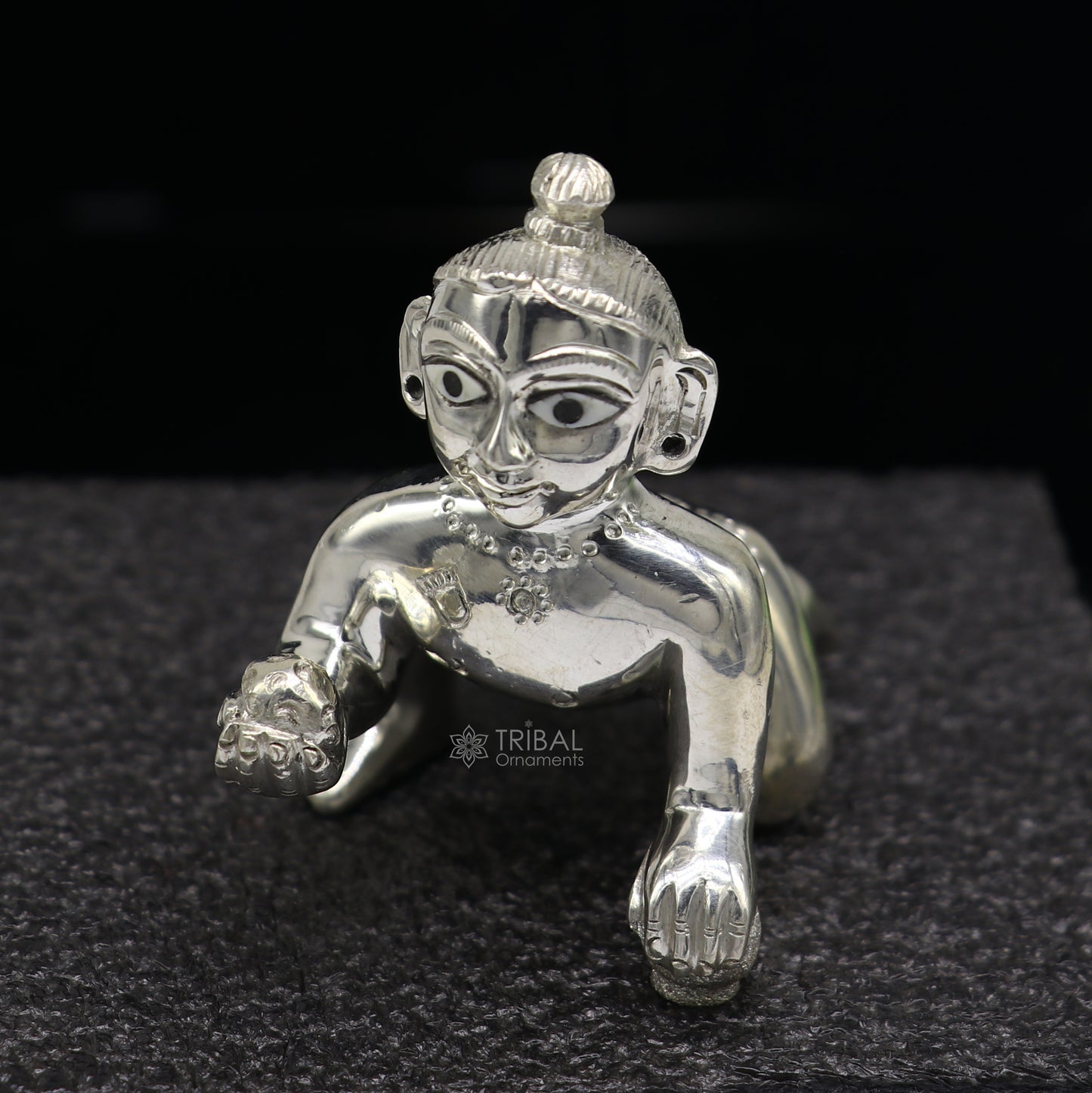 Divine 925 sterling Solid silver handmade idol Krishna, Ladu Gopal, crawling Krishna small statue sculpture home temple puja art art495 - TRIBAL ORNAMENTS