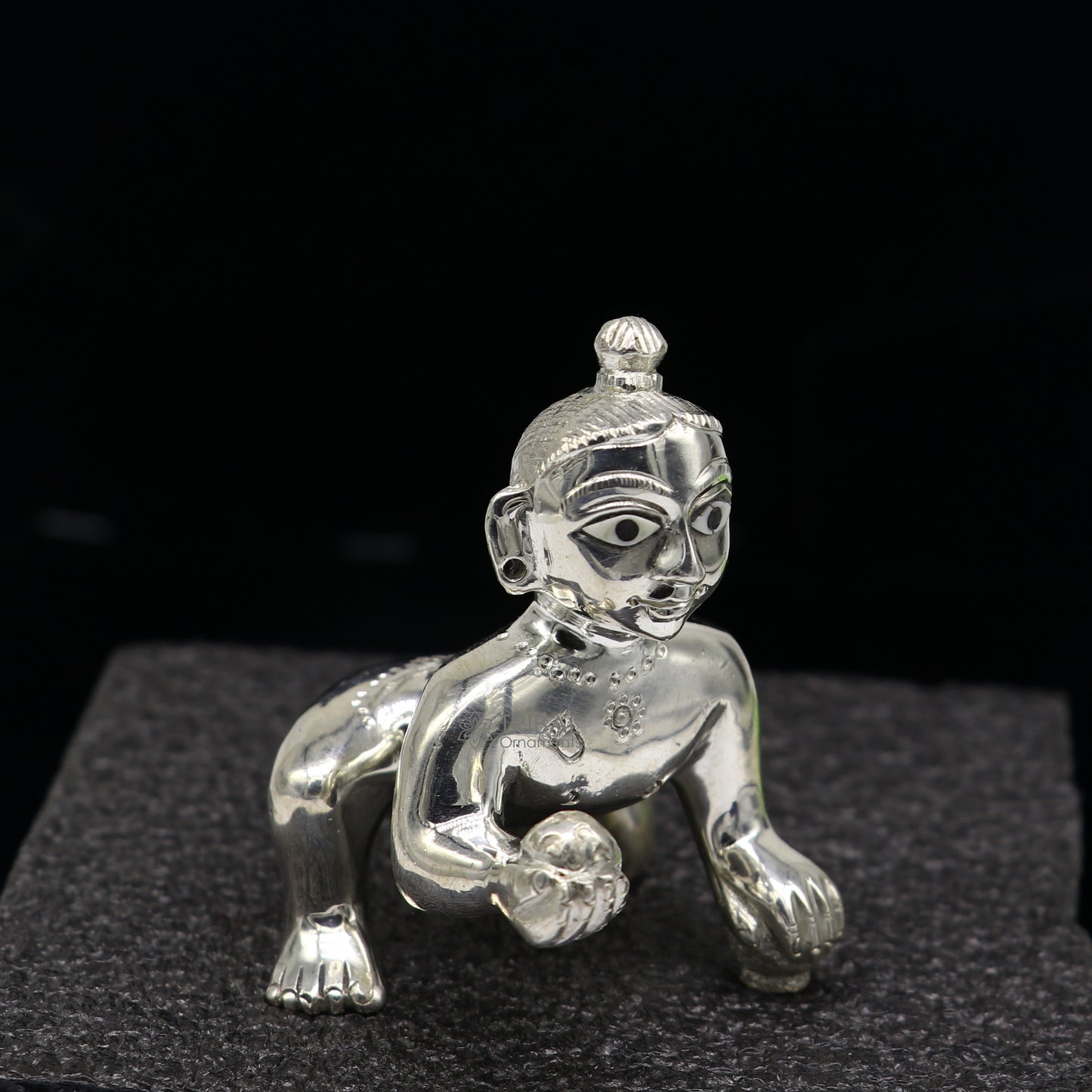 Divine 925 sterling Solid silver handmade idol Krishna, Ladu Gopal, crawling Krishna small statue sculpture home temple puja art art495 - TRIBAL ORNAMENTS