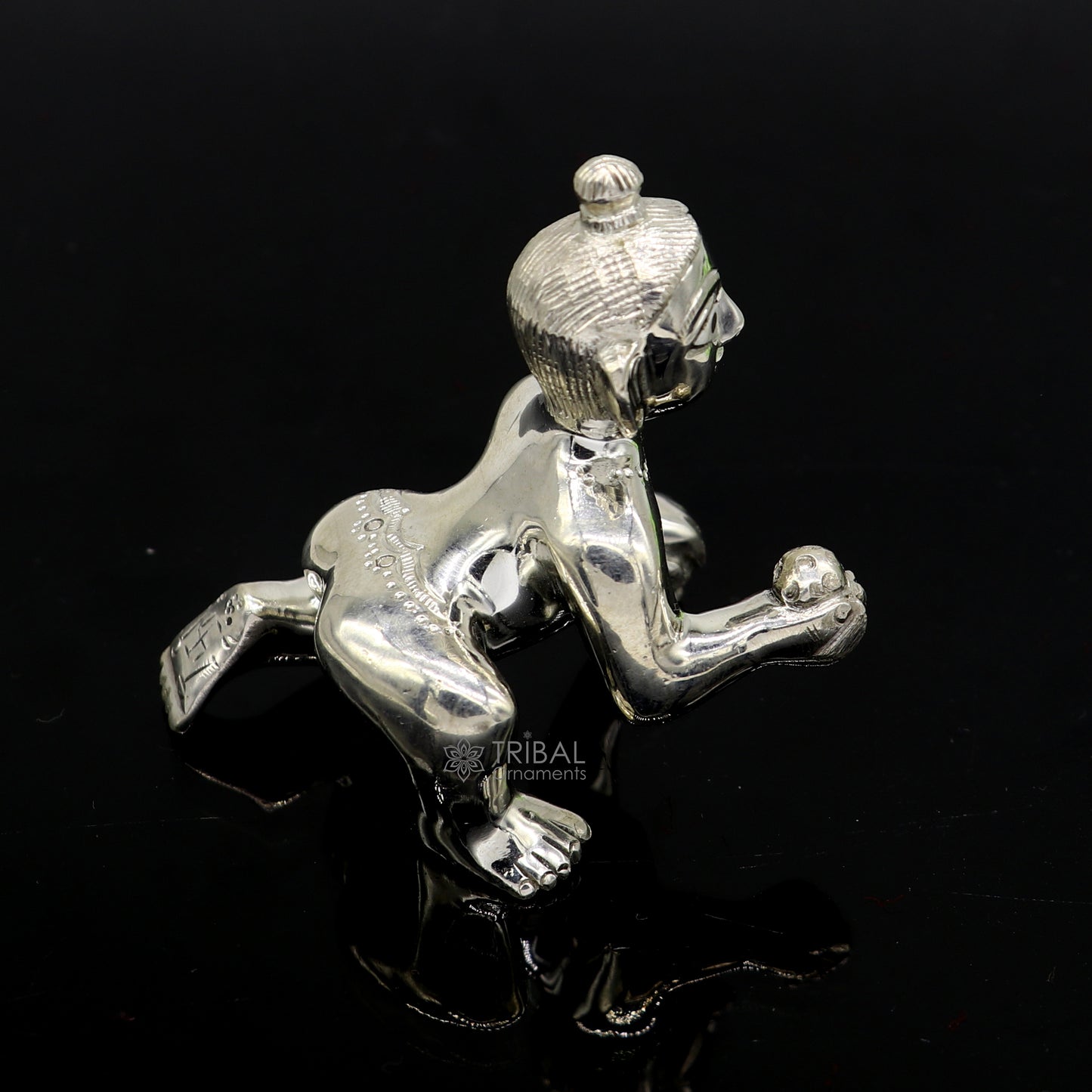 Divine 925 sterling Solid silver handmade idol Krishna, Ladu Gopal, crawling Krishna small statue sculpture home temple puja art art495 - TRIBAL ORNAMENTS