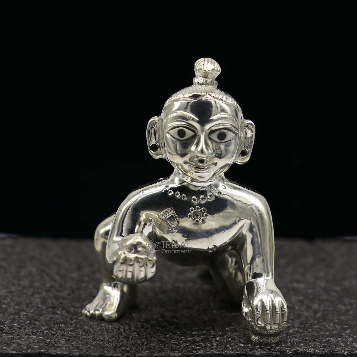 Divine 925 sterling Solid silver handmade idol Krishna, Ladu Gopal, crawling Krishna small statue sculpture home temple puja art art495 - TRIBAL ORNAMENTS