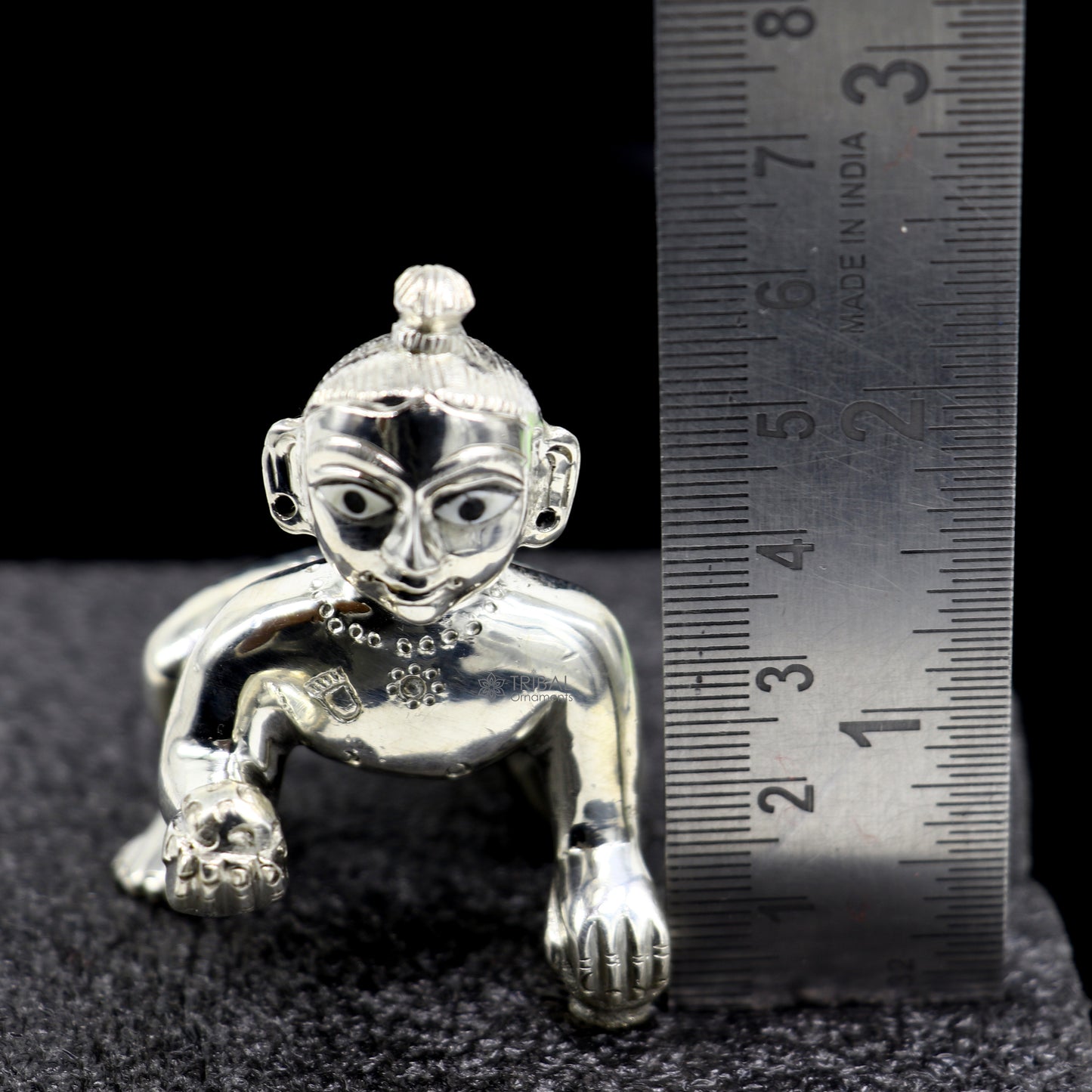 Divine 925 sterling Solid silver handmade idol Krishna, Ladu Gopal, crawling Krishna small statue sculpture home temple puja art art495 - TRIBAL ORNAMENTS