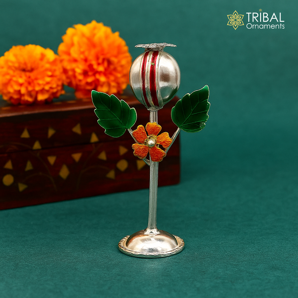 925 sterling silver handmade Afeem plant or opium plant for best gift to lord Krishna to protect opium field and prosperity art597