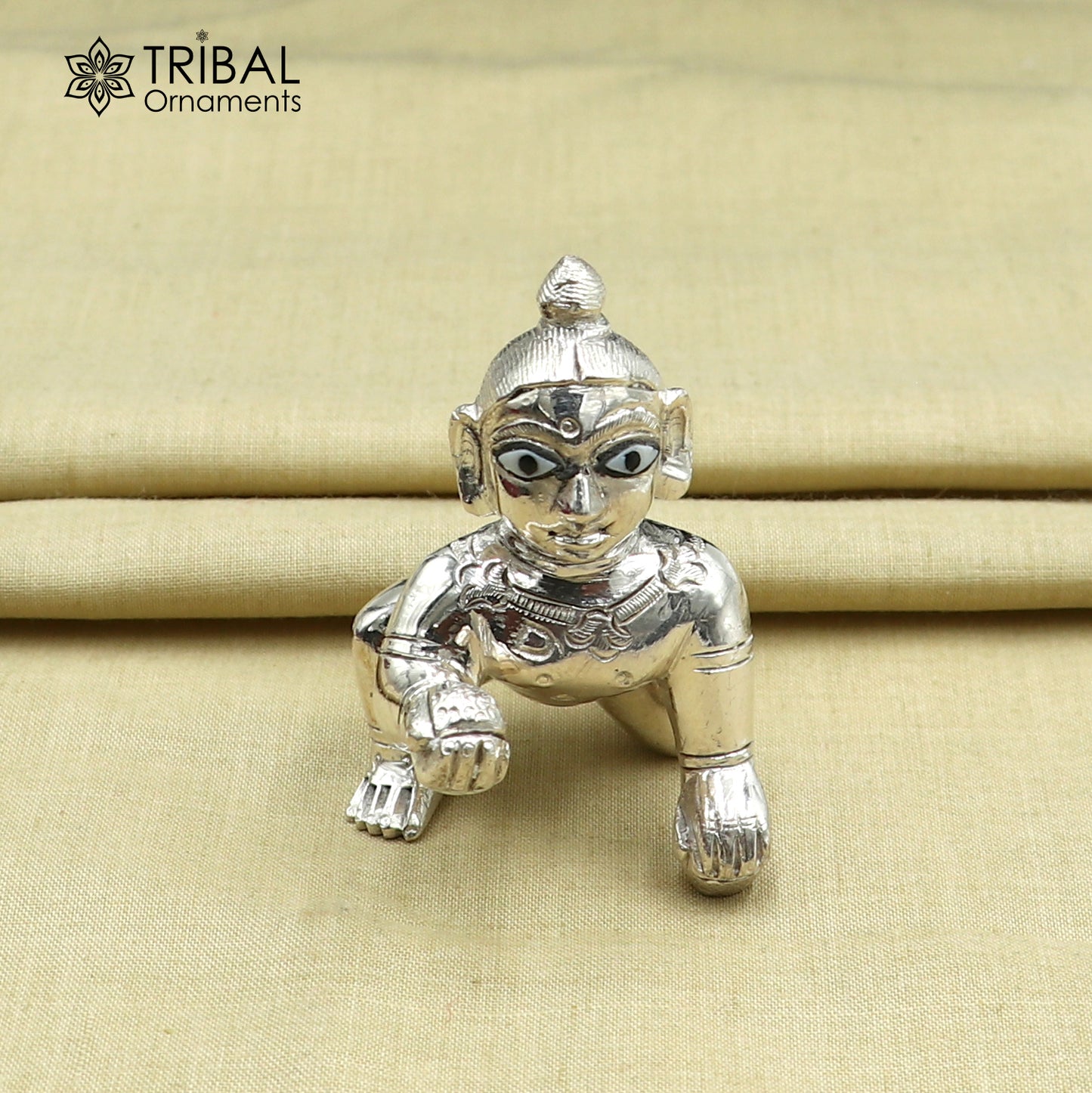 925 sterling silver idol divine Krishna, Laddu Gopal, crawling Krishna statue figurine art839