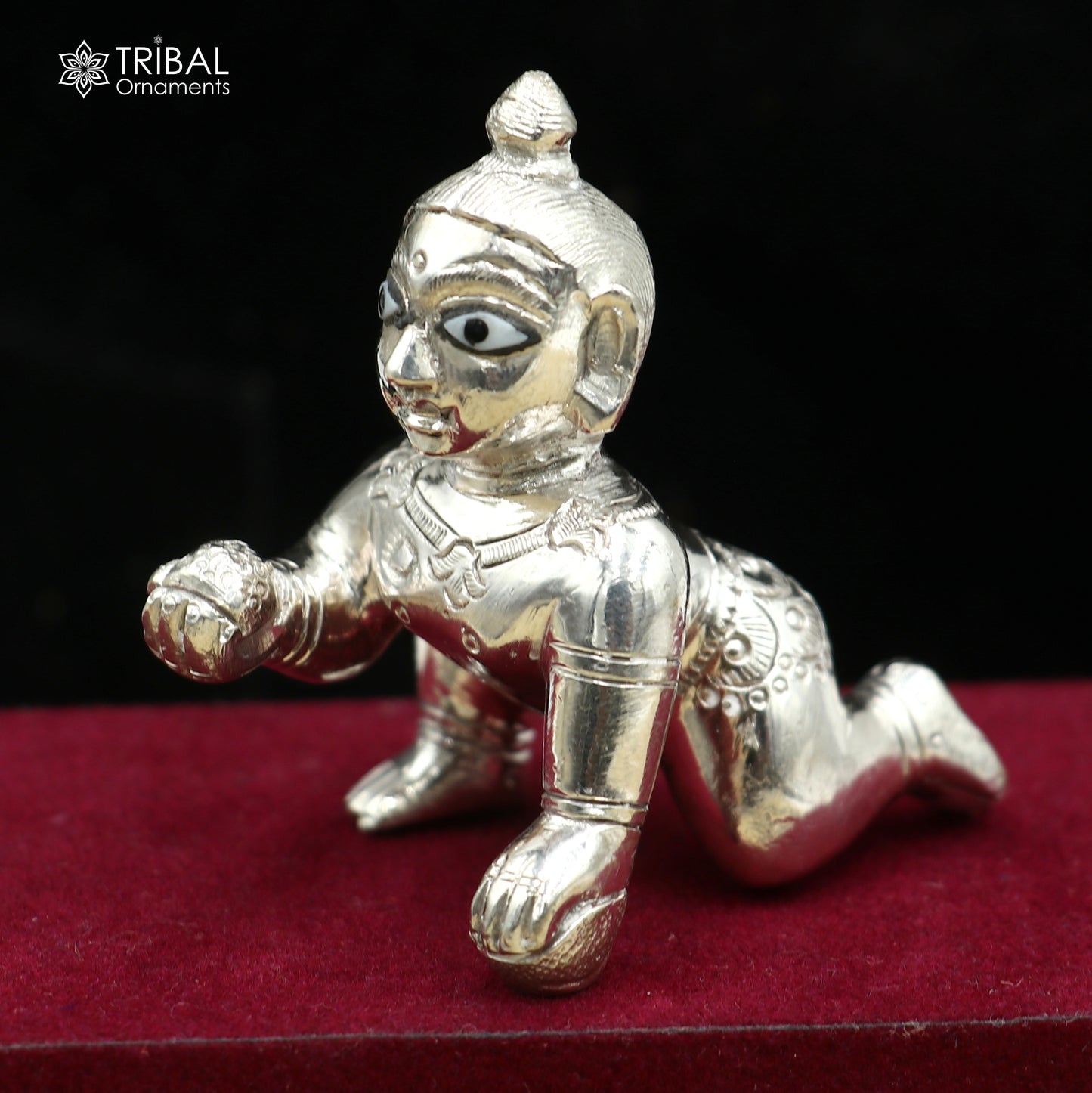 925 sterling silver idol divine Krishna, Laddu Gopal, crawling Krishna statue figurine art839