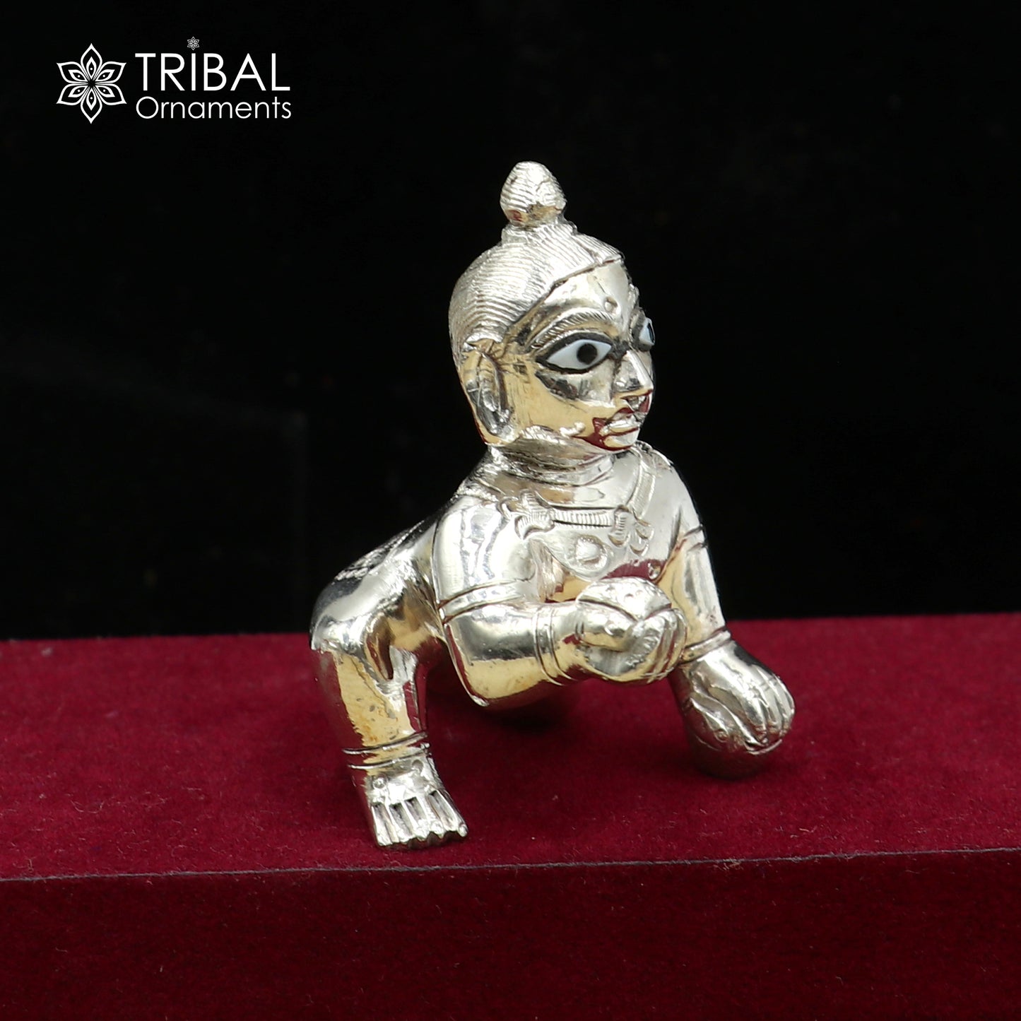 925 sterling silver idol divine Krishna, Laddu Gopal, crawling Krishna statue figurine art839