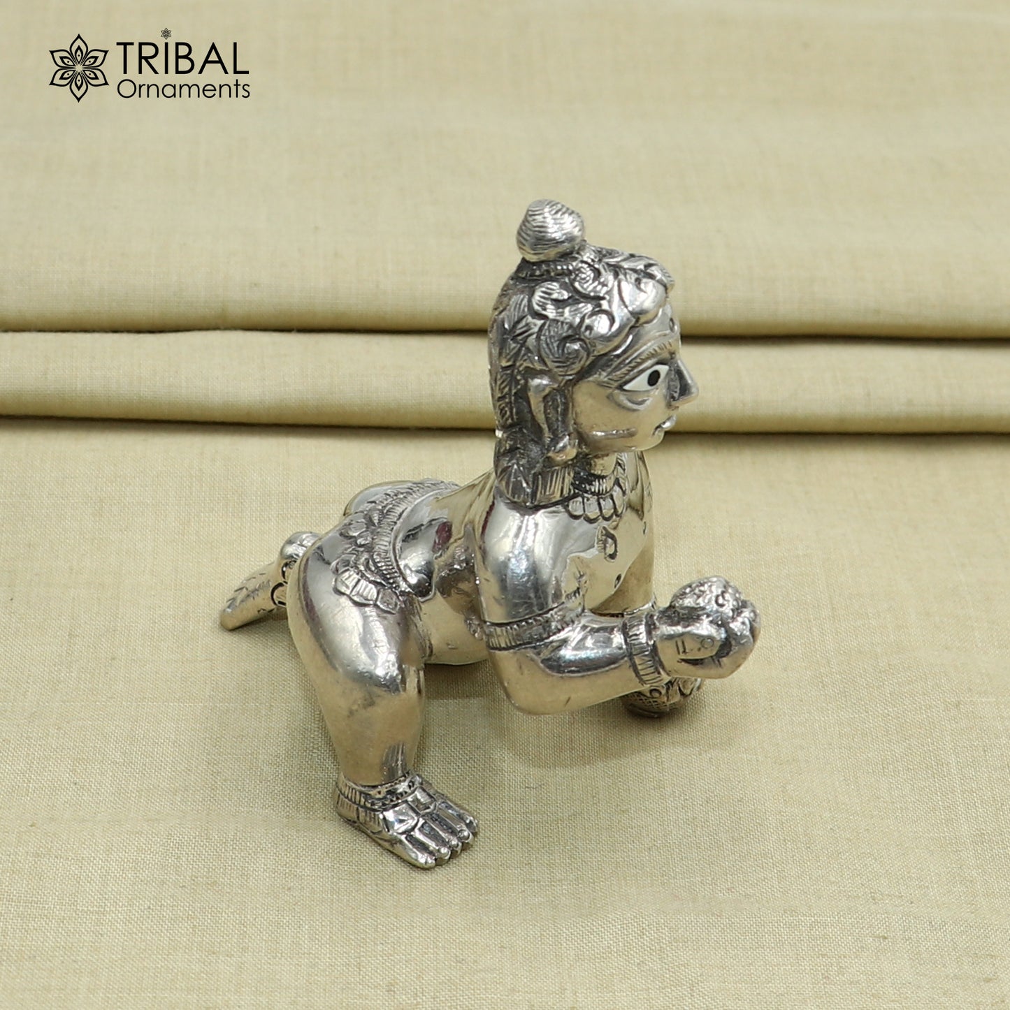 925 sterling silver idol divine Krishna, Laddu Gopal, crawling Krishna statue figurine art840