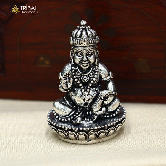 925 Sterling silver Kuber Idol Wealth God Murti Statue figurine, puja articles art897