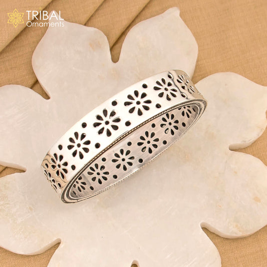 925 sterling silver floral bangle bracelet, vintage design brides bangle jewelry ba116