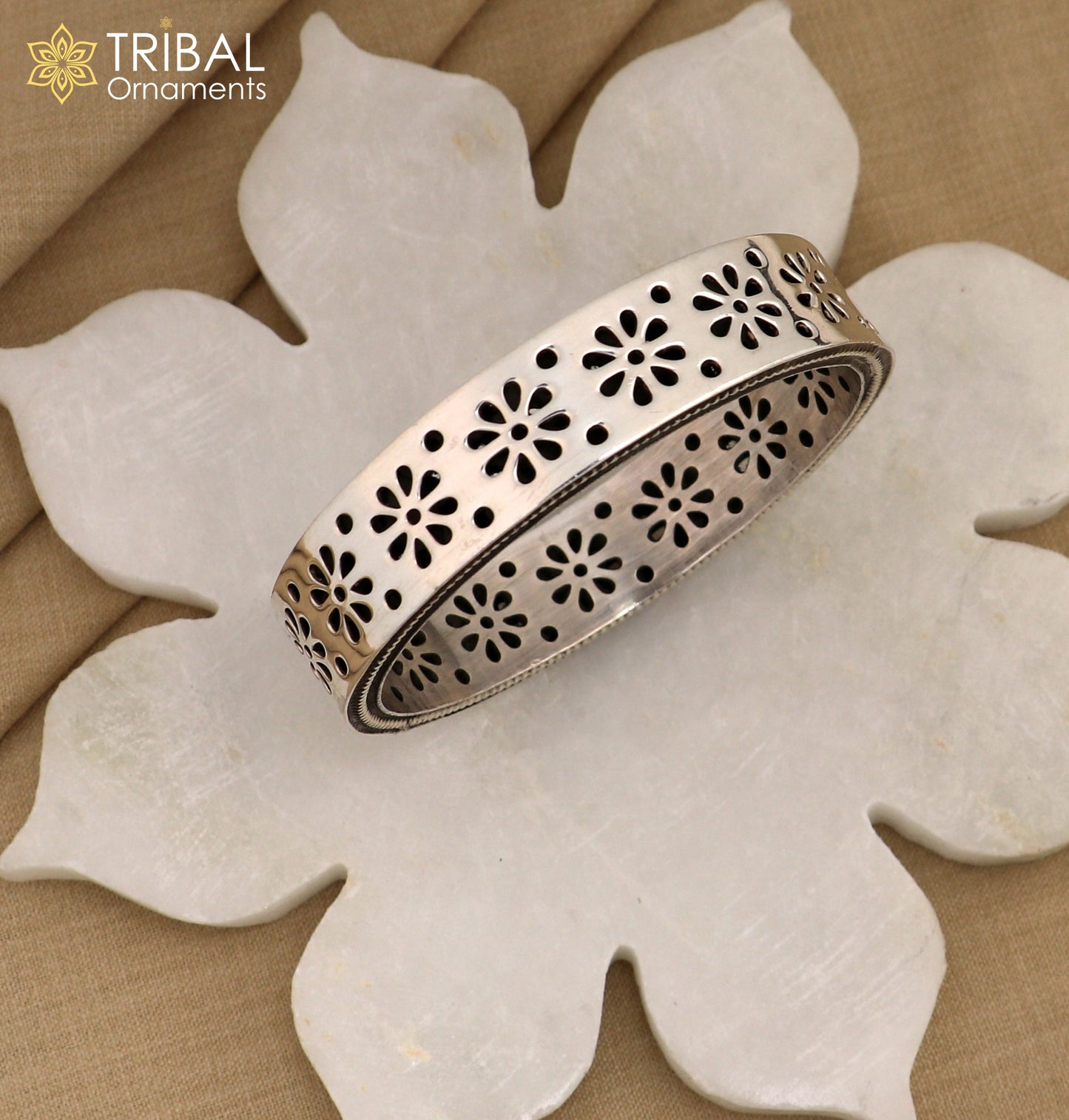 925 sterling silver floral bangle bracelet, vintage design brides bangle jewelry ba116