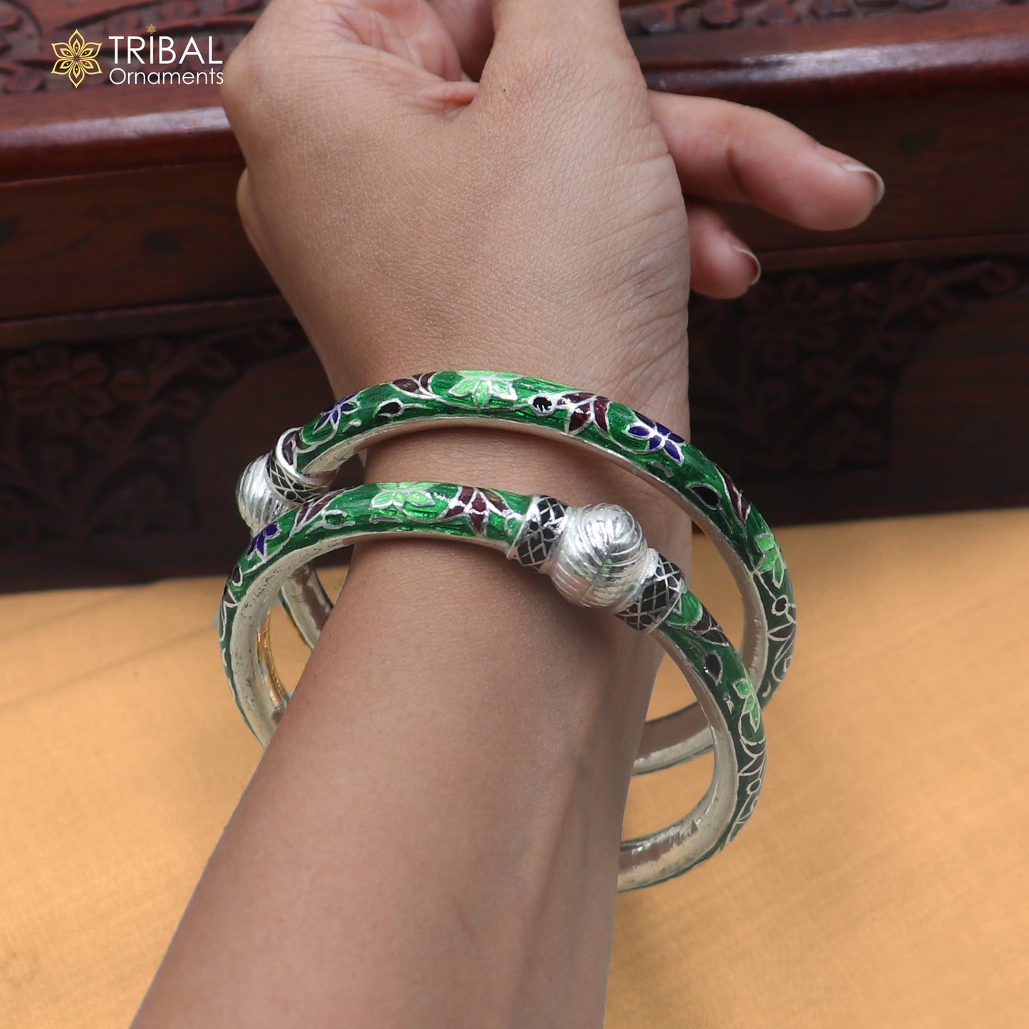 925 sterling silver ball design multi color enamel bangles bracelet brides jewelry ba469