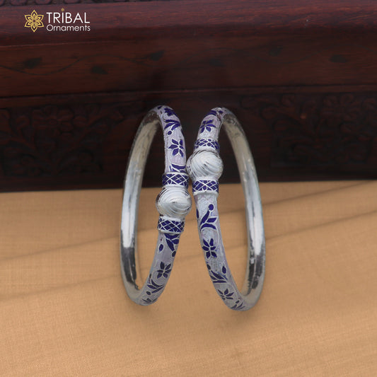 925 sterling silver bangles bracelet with multicolor enamel ball design, ideal for brides jewelry by TRIBAL ORNAMENTS.