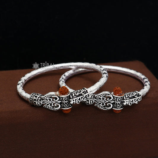 925 Sterling silver lord shiva bangle for kids "mahadeva" bangle kada nbbk bbk211 - TRIBAL ORNAMENTS