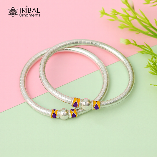 925 Sterling silver handmade Single ball design baby bangle bracelet kada, fabulous silver baby jewellery bbk206