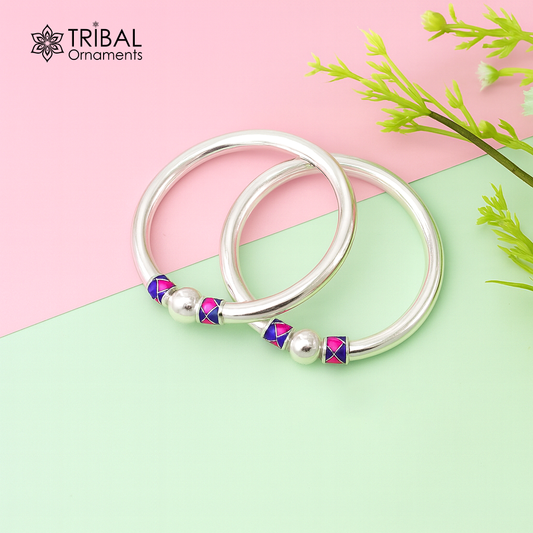 925 Sterling silver handmade Single ball design baby bangle bracelet kada, fabulous silver baby jewellery bbk207