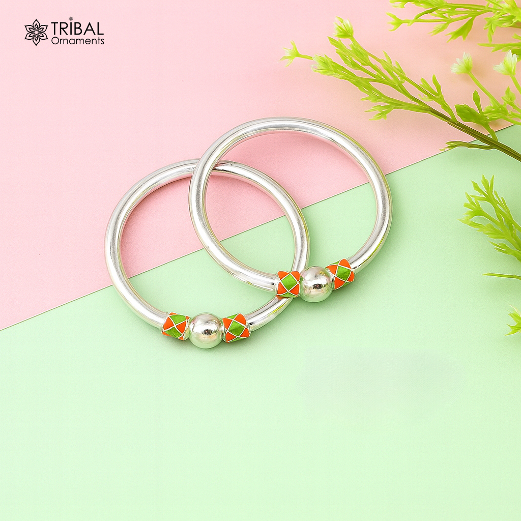 925 Sterling silver handmade Single ball design baby bangle bracelet kada, fabulous silver baby jewellery bbk210