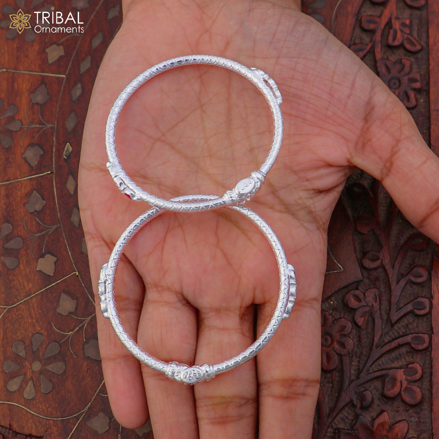 Sterling silver baby bangle for kids, stylish and delicate jewelry by TRIBAL ORNAMENTS, shown in image bbk220_5.jpg.