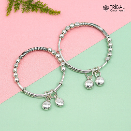925 sterling silver handmade beaded design adjustable baby bangle bracelet, hangings charm bangles unisex personalized kids jewelry bbk75