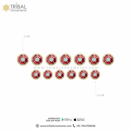 925 Sterling silver red color minakari fancy buttons set of 13 pc for men's coat or suit, btn74