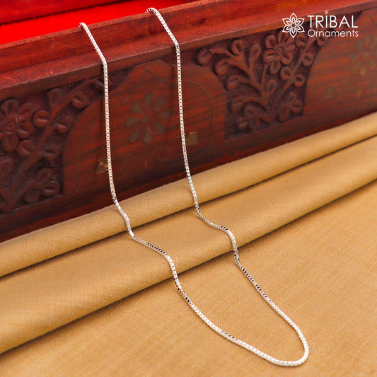 1mm 925 sterling silver handmade unique trendy style box chain necklace excellent gifting jewelry for men's women's chain ch238