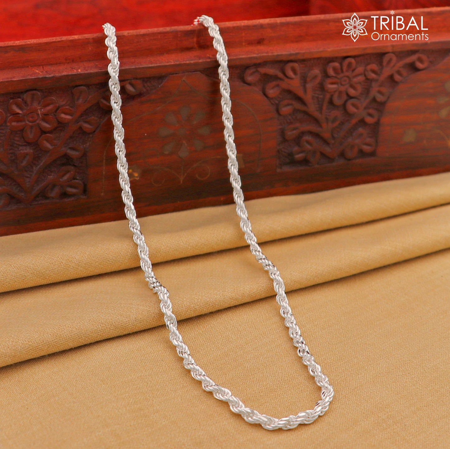 Trendy style Solid 925 sterling silver 19" TO 21" Rope chain 925 sterling silver handmade necklace chain, plain twisted silver chain ch572