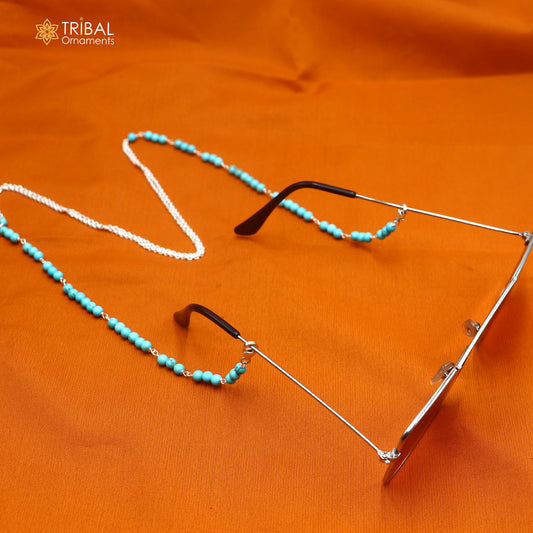 925 sterling silver turquoise stone cuban link chain Women Stylish Sunglass Eyeglass Cord mask chain ch659