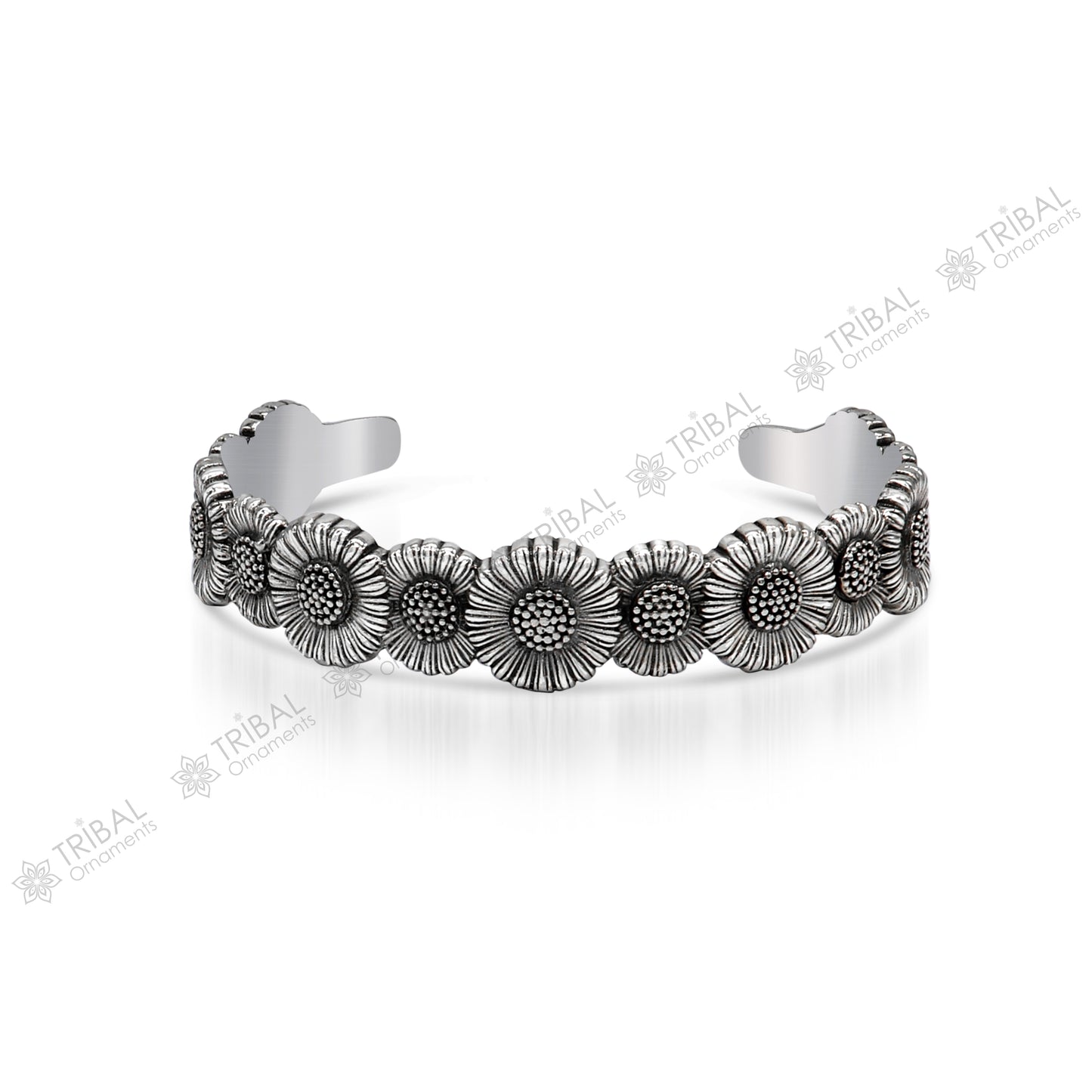 925 sterling silver handmade unique floral design adjustable cuff bangle bracelet, cuff kada unsex gifting jewelry solid silver kada cuff148 - TRIBAL ORNAMENTS