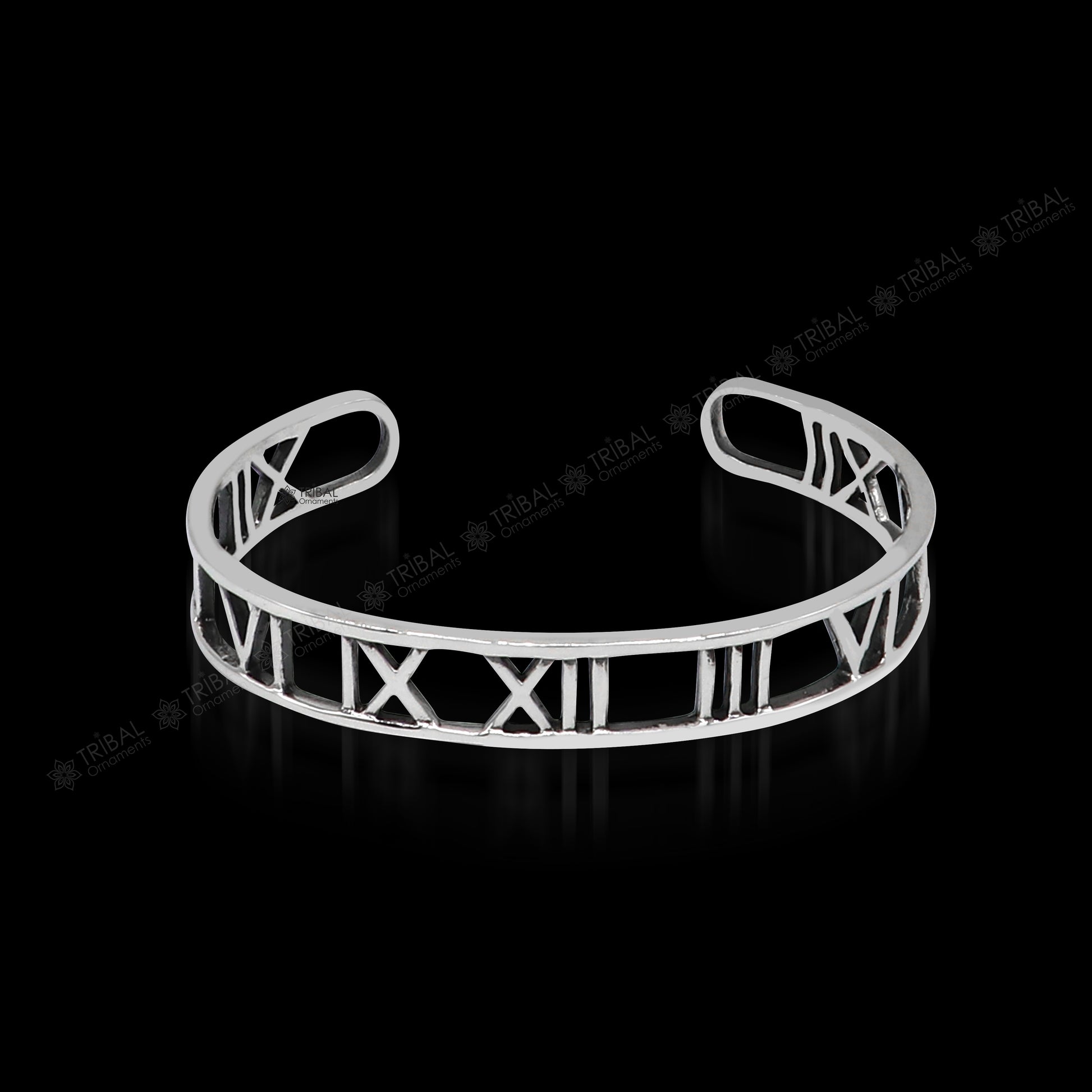 925 sterling silver handmade solid Roman number design fashion kada cuff bracelet, cuff kada unsex gifting jewelry solid silver kada cuff153 - TRIBAL ORNAMENTS
