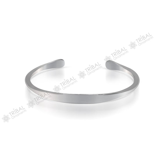 Solid 7 mm 925 sterling silver plain design modern trendy cuff kada bracelet best gifting unisex bangle kada cuff167 - TRIBAL ORNAMENTS